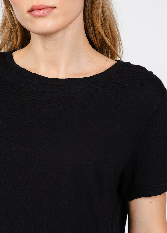 Elliott Lauren Short Sleeve Raw Hem Tee in Black available at Barbara Katz