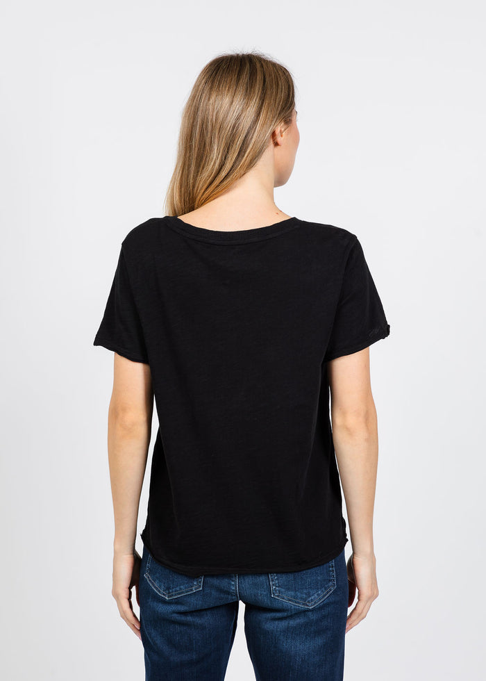 Elliott Lauren Short Sleeve Raw Hem Tee in Black available at Barbara Katz