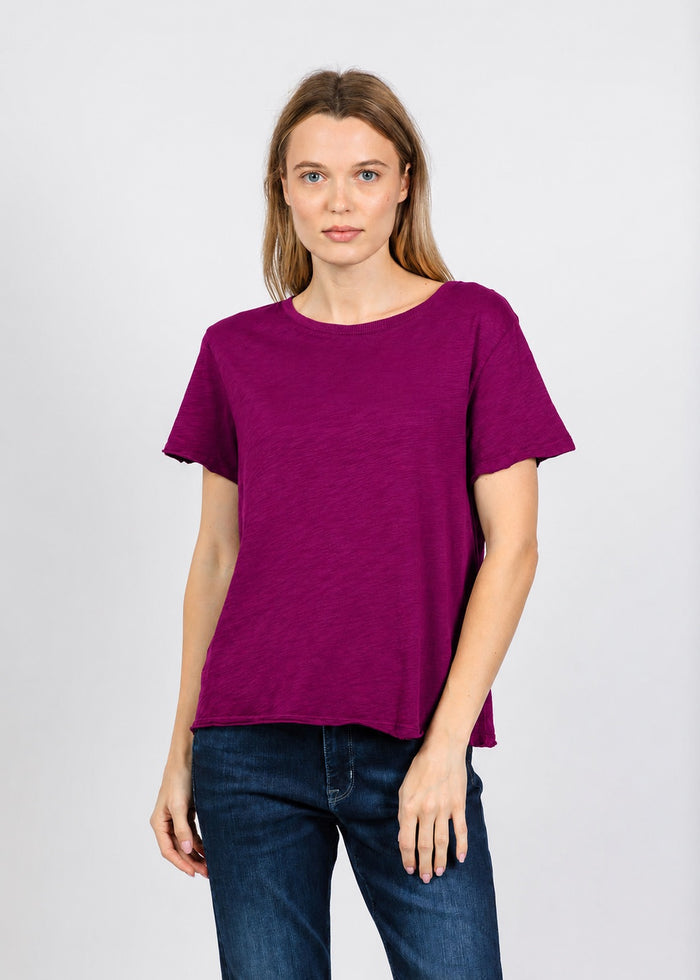 Elliott Lauren Short Sleeve Raw Hem Tee in Mulberry available at Barbara Katz