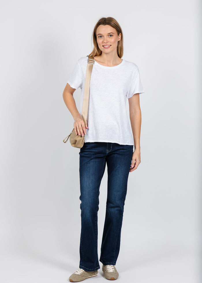 Elliott Lauren Short Sleeve Raw Hem Tee in White available at Barbara Katz