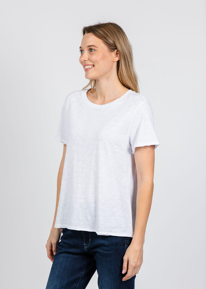 Elliott Lauren Short Sleeve Raw Hem Tee in White available at Barbara Katz