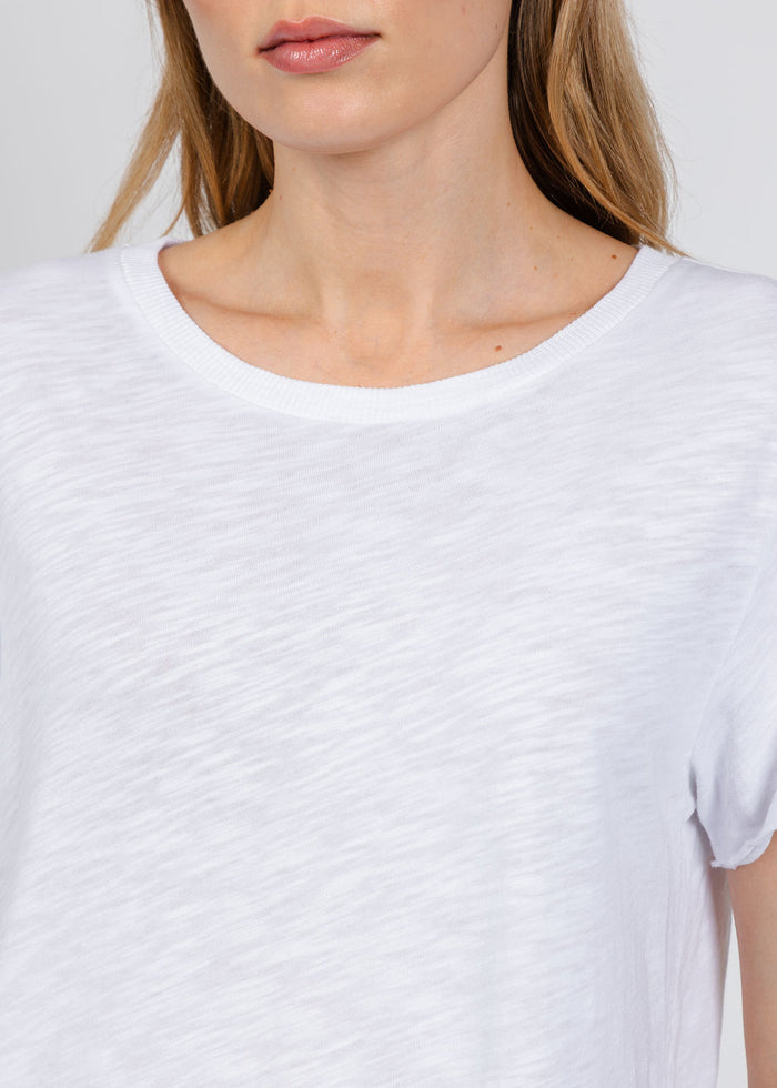 Elliott Lauren Short Sleeve Raw Hem Tee in White available at Barbara Katz