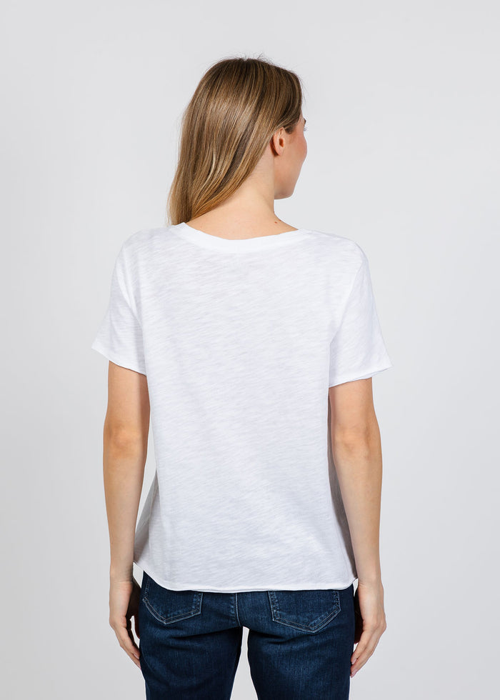 Elliott Lauren Short Sleeve Raw Hem Tee in White available at Barbara Katz
