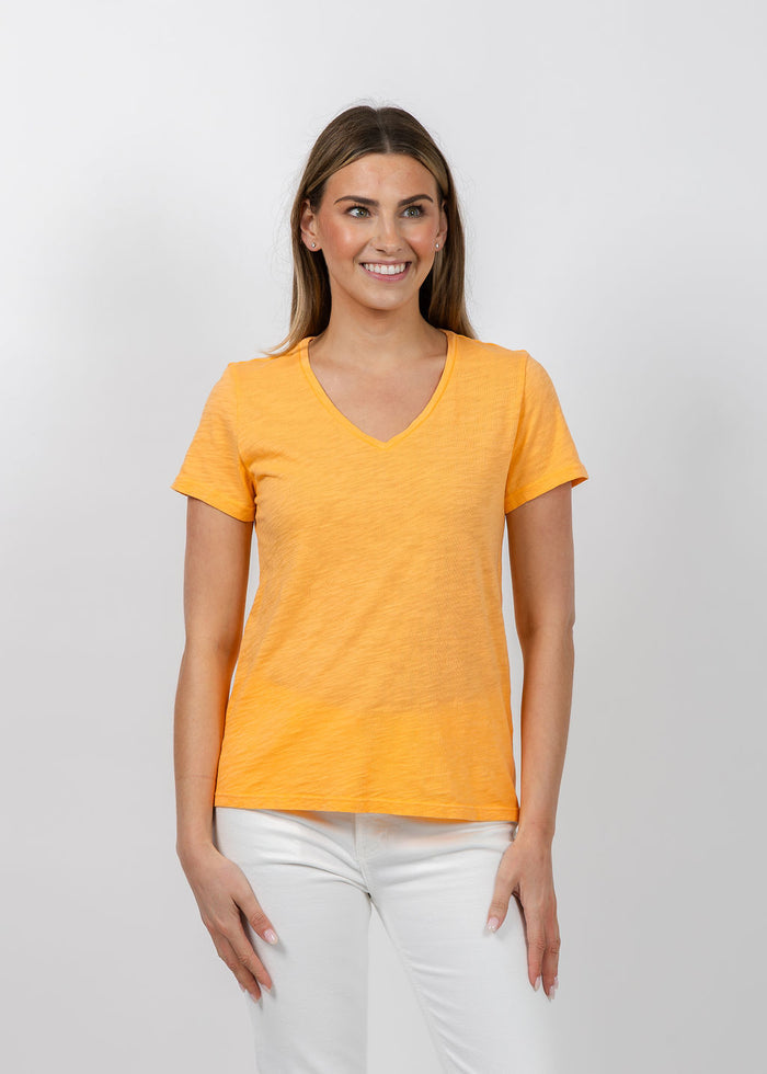Elliott Lauren Short Sleeve V-Neck Tee in Creamsicle available at Barbara Katz