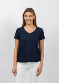 Elliott Lauren Short Sleeve V-Neck Tee in Navy available at Barbara Katz