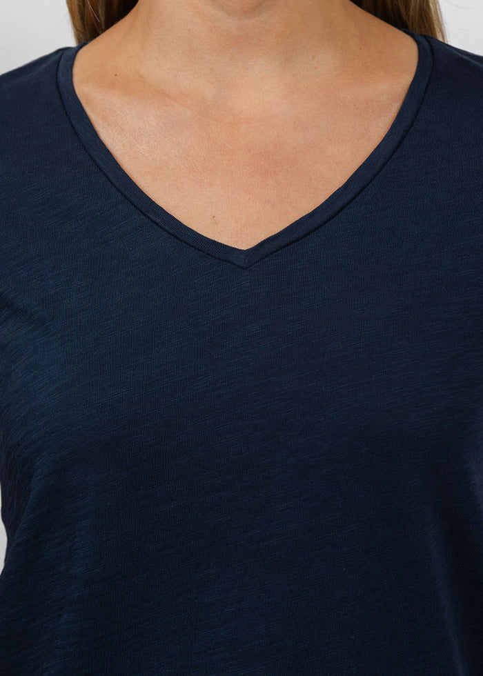 Elliott Lauren Short Sleeve V-Neck Tee in Navy available at Barbara Katz