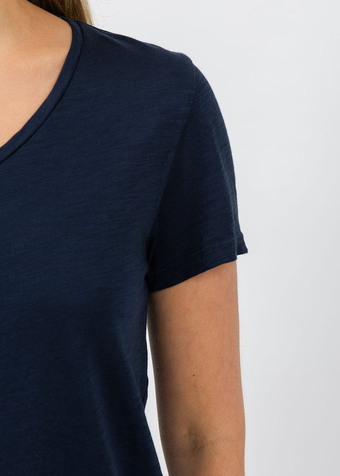 Elliott Lauren Short Sleeve V-Neck Tee in Navy available at Barbara Katz