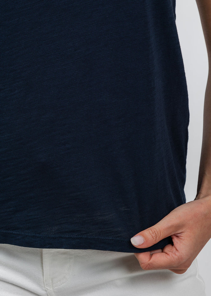 Elliott Lauren Short Sleeve V-Neck Tee in Navy available at Barbara Katz