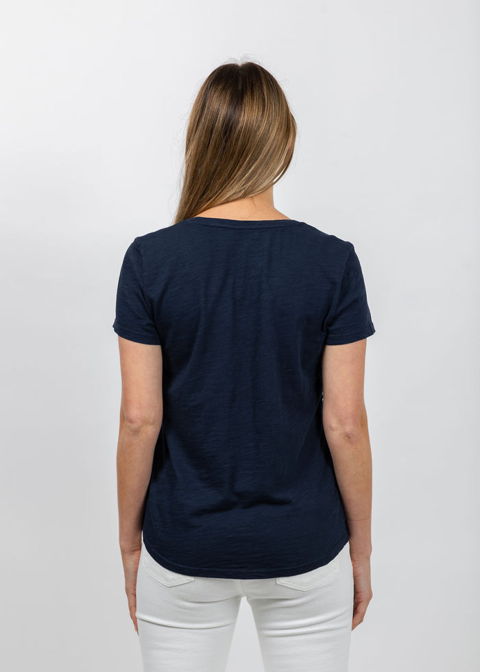 Elliott Lauren Short Sleeve V-Neck Tee in Navy available at Barbara Katz