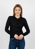 Central Park West Sienna Sheer Isla Button Up Collared Sweater in Black available at Barbara Katz