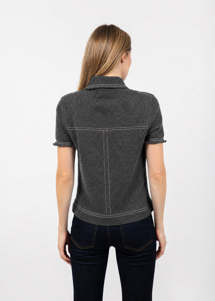 Central Park West Sienna Western Short Sleeve Sweater in Charcoal available at Barbara Katz