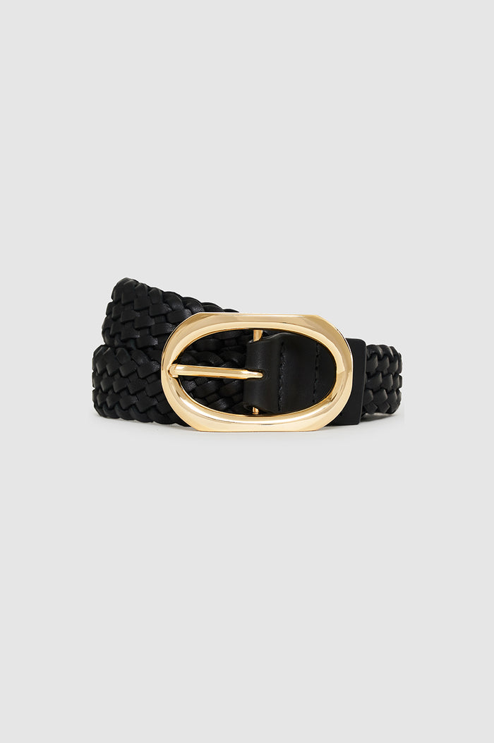 ANINE BING Signature Link Belt Braided - Black - rolled up view