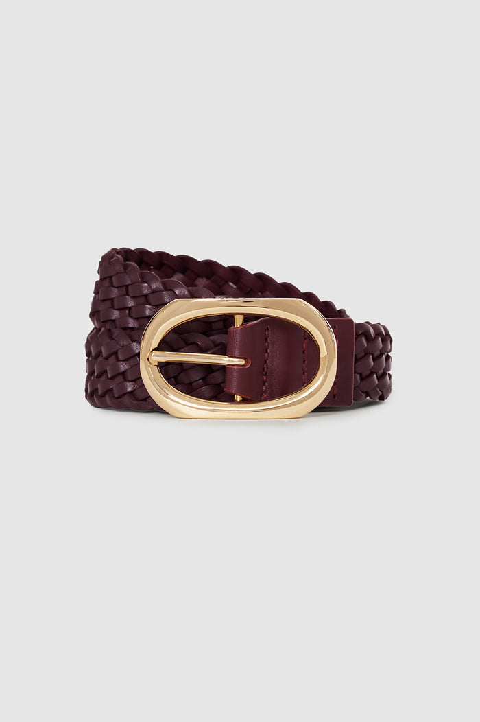 ANINE BING Signature Link Belt Braided - Fig - rolled up view