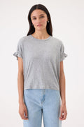 Goldie Signature Slub Puff & Ruffle Sleeve Tee in Gray Heather available at Barbara Katz