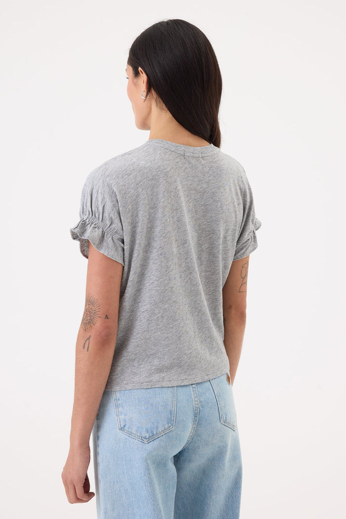 Goldie Signature Slub Puff & Ruffle Sleeve Tee in Gray Heather available at Barbara Katz