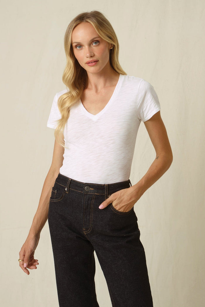 Goldie Signature Slub V Neck Tee available at Barbara Katz