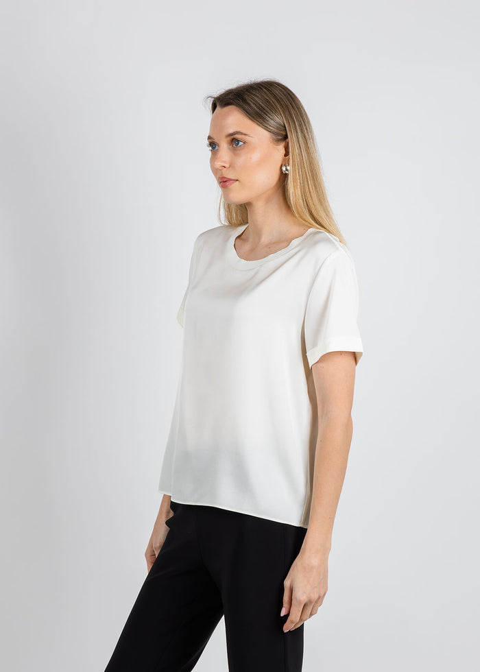 Repeat Silk Short Sleeve Tee in Cream available at Barbara Katz