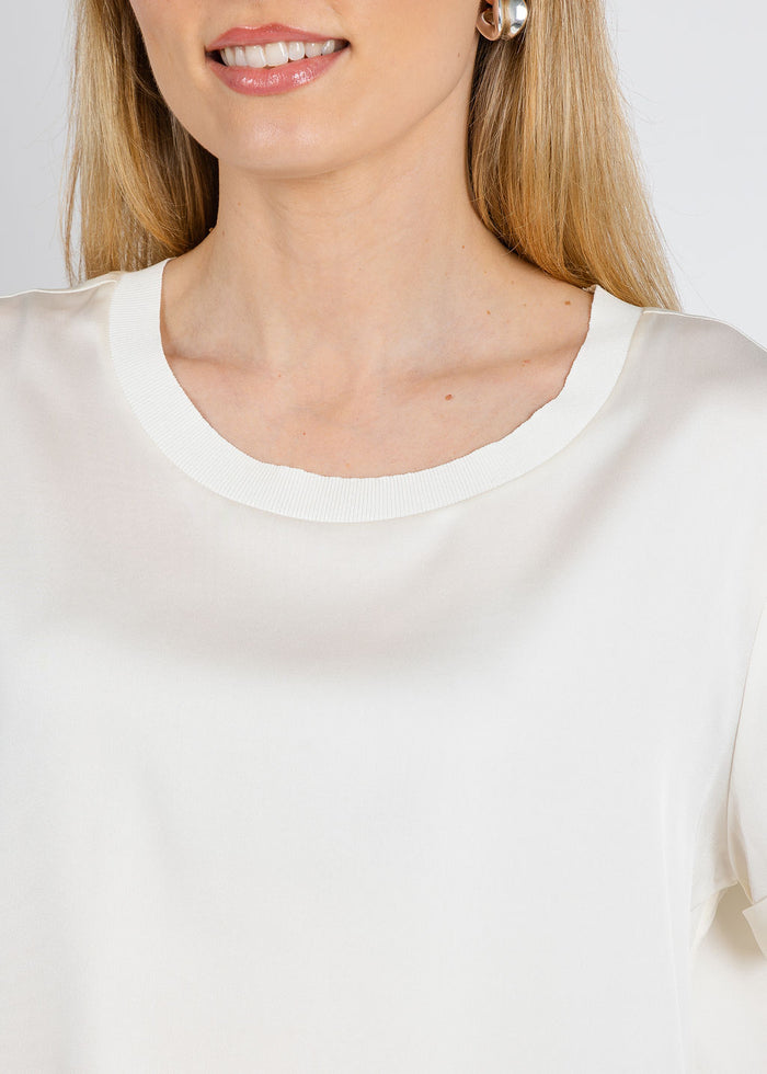 Repeat Silk Short Sleeve Tee in Cream available at Barbara Katz