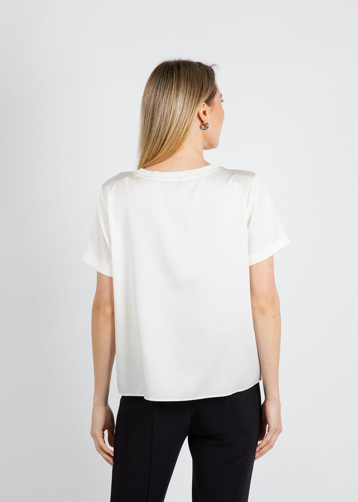 Repeat Silk Short Sleeve Tee in Cream available at Barbara Katz