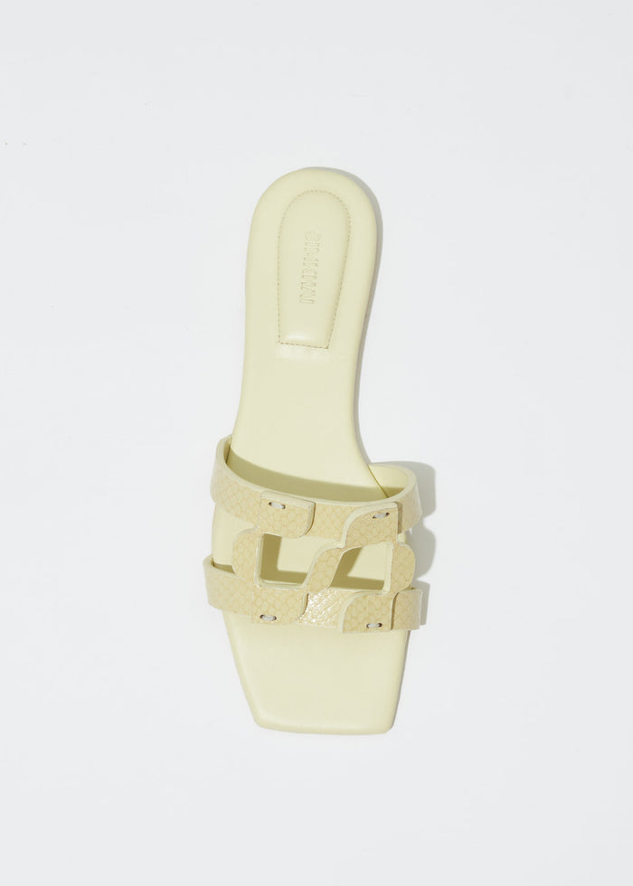 Simkhai Simkhai Monogram Snake Leather Flat Slide in Pistachio available at Barbara Katz