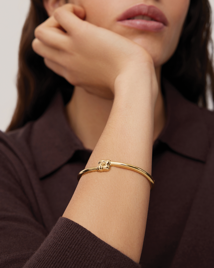 Jenny Bird Slim Woven Square Bangle in Gold available at Barbara Katz