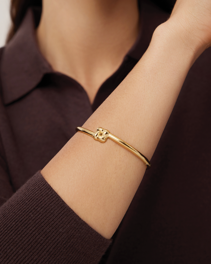Jenny Bird Slim Woven Square Bangle in Gold available at Barbara Katz