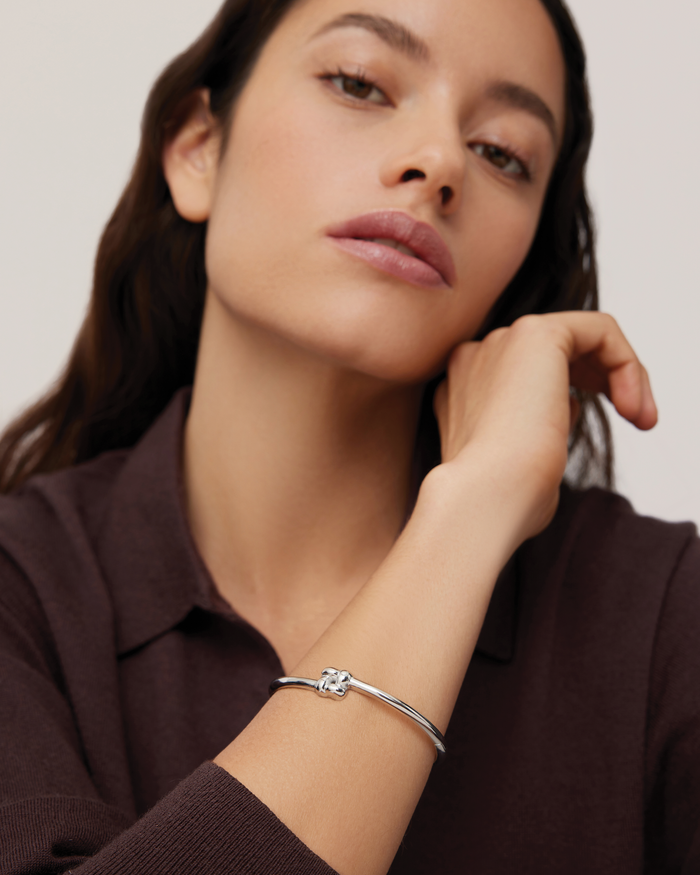 Jenny Bird Slim Woven Square Bangle in Silver available at Barbara Katz