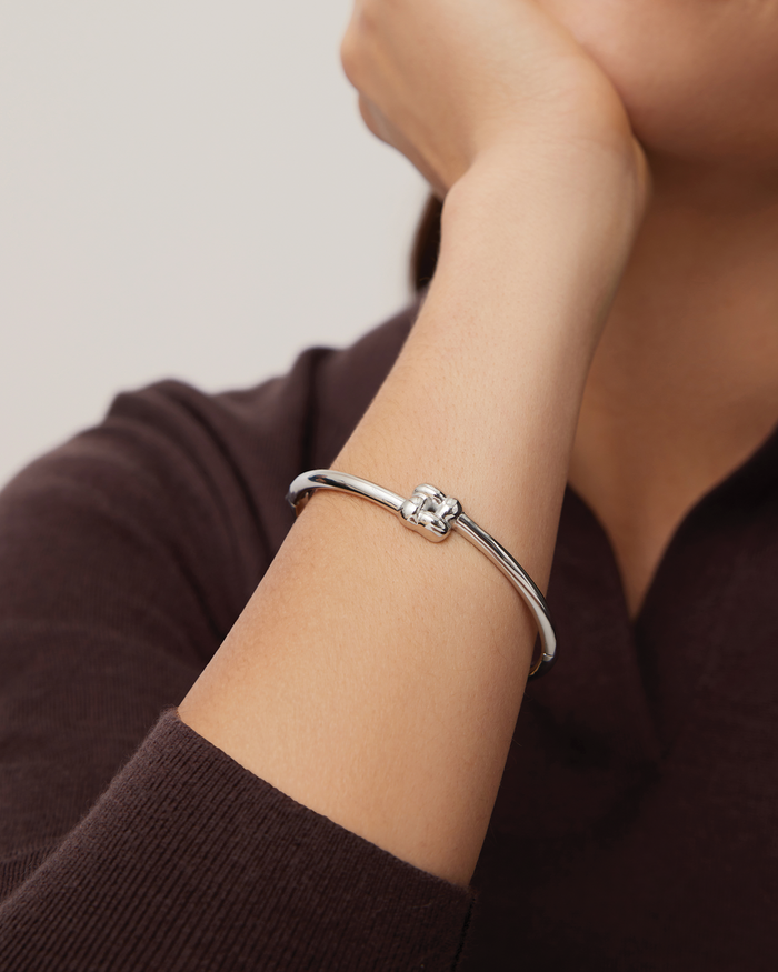 Jenny Bird Slim Woven Square Bangle in Silver available at Barbara Katz