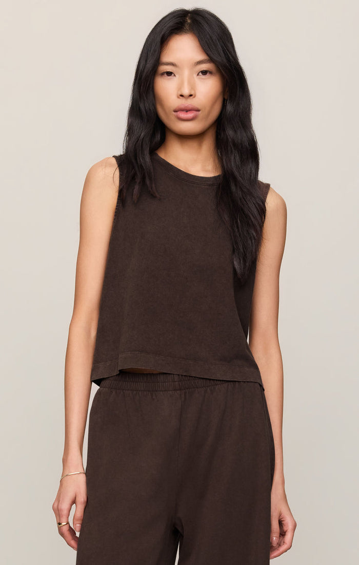 Z Supply Sloane Cotton Jersey Muscle Tank in Dark Chocolate available at Barbara Katz