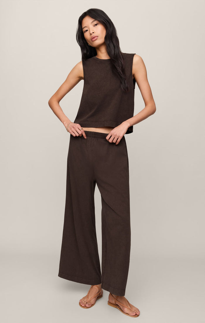 Z Supply Sloane Cotton Jersey Muscle Tank in Dark Chocolate paired with matching Scout Jersey Pants available at Barbara Katz
