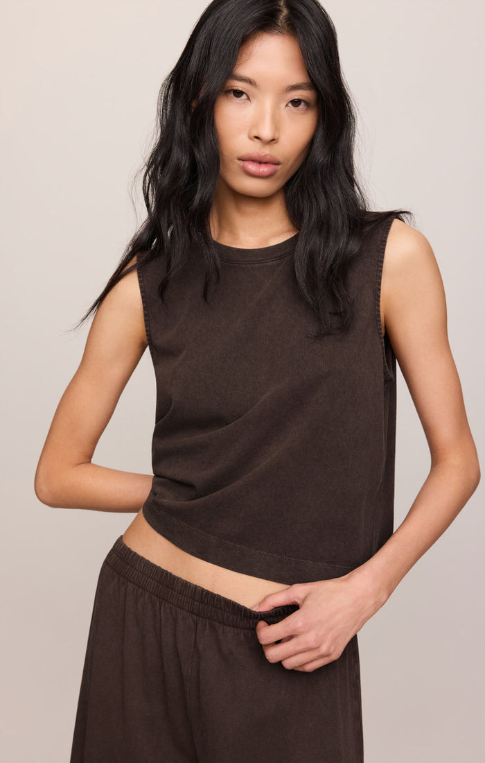 Z Supply Sloane Cotton Jersey Muscle Tank in Dark Chocolate available at Barbara Katz
