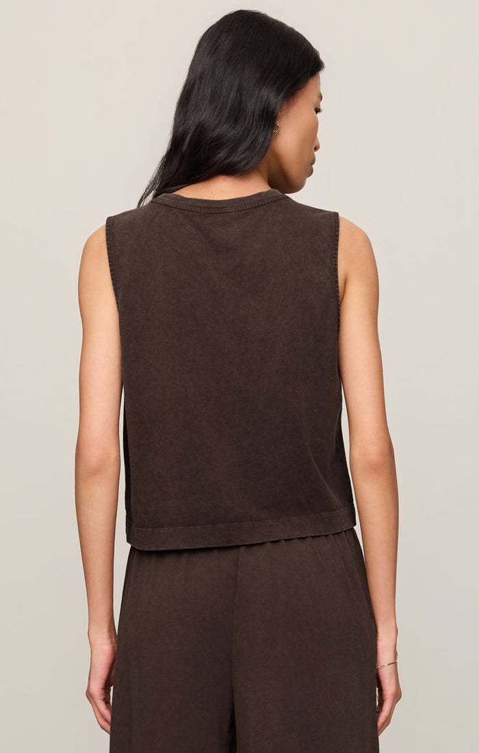 Z Supply Sloane Cotton Jersey Muscle Tank in Dark Chocolate available at Barbara Katz