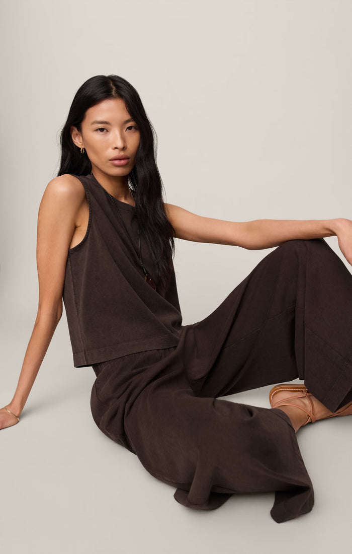 Z Supply Sloane Cotton Jersey Muscle Tank in Dark Chocolate paired with matching Scout Jersey Pants available at Barbara Katz