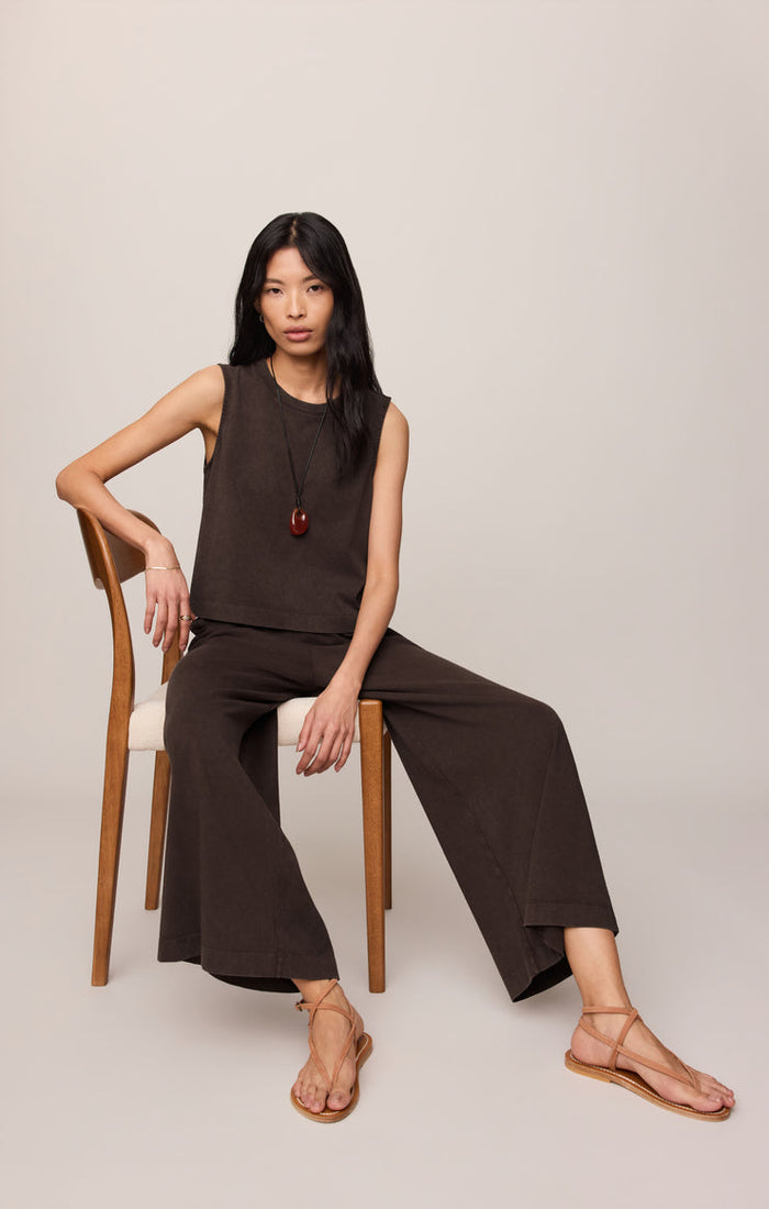 Z Supply Sloane Cotton Jersey Muscle Tank in Dark Chocolate paired with matching Scout Jersey Pants available at Barbara Katz