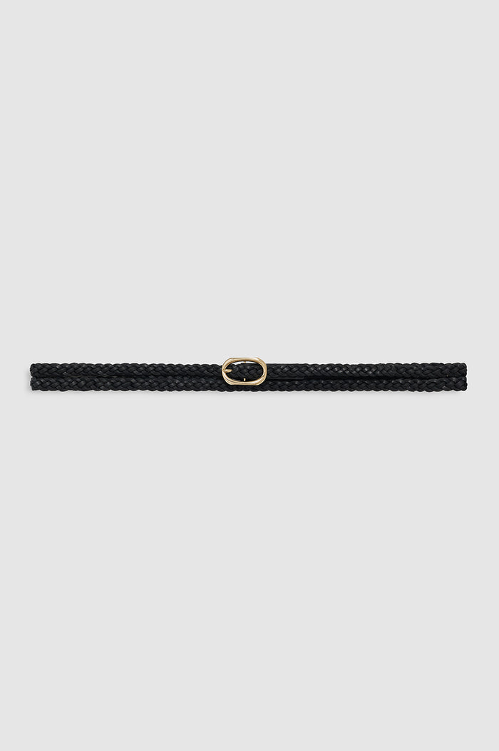 ANINE BING Small Double Signature Link Belt Braided - Black - front view