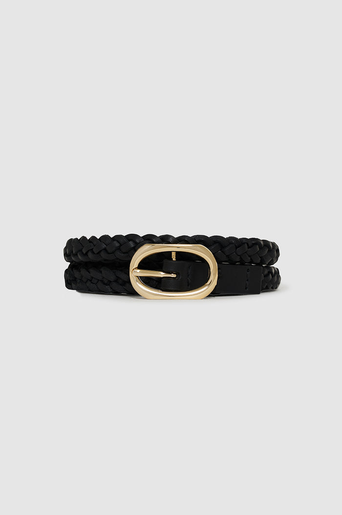ANINE BING Small Double Signature Link Belt Braided - Black - rolled up view