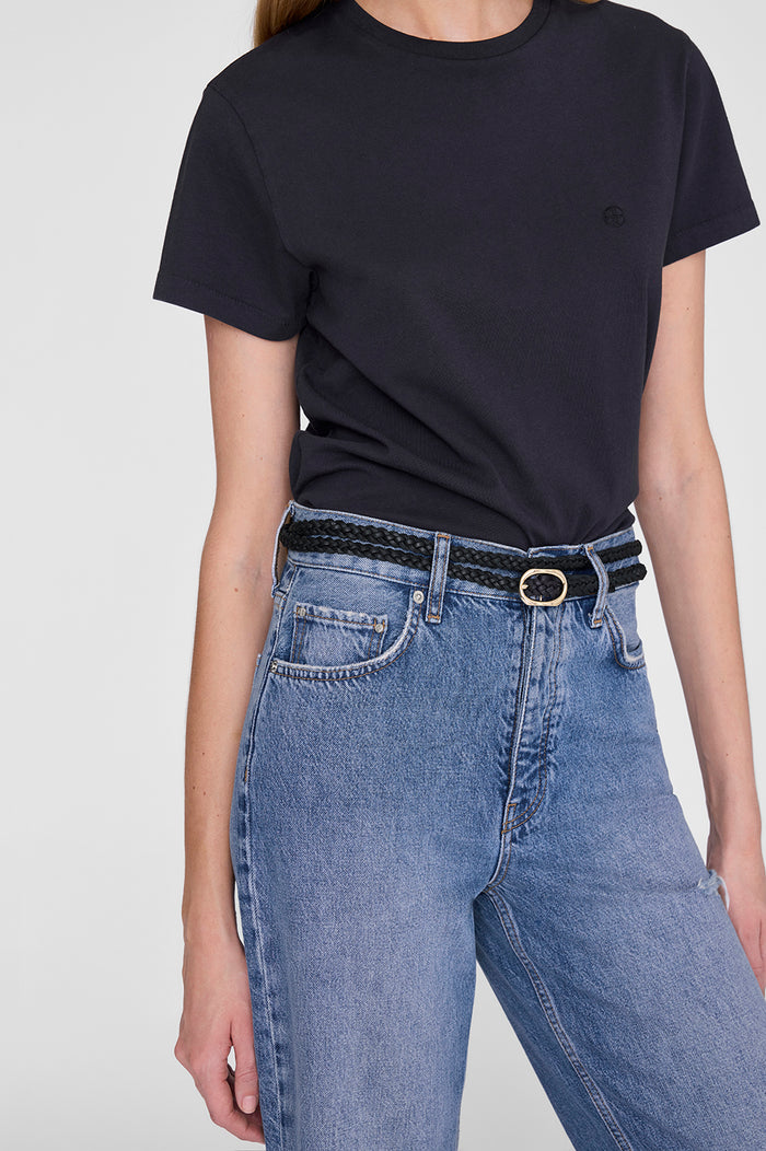ANINE BING Small Double Signature Link Belt Braided - Black - on model detail