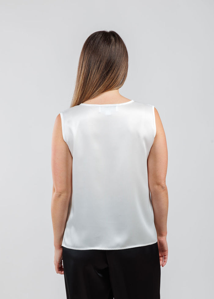 Caroline Rose Soft Satin Tank in White available at Barbara Katz