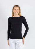 AMB Solid Raw Edge High Neck Second Skin Top in Black available at Barbara Katz