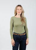 AMB Solid Raw Edge High Neck Second Skin Top in Moss available at Barbara Katz