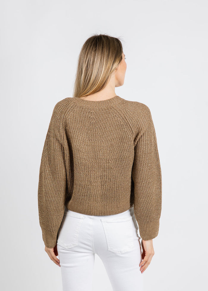 Oui Sparkle Knit Cardigan in Bronze available at Barbara Katz
