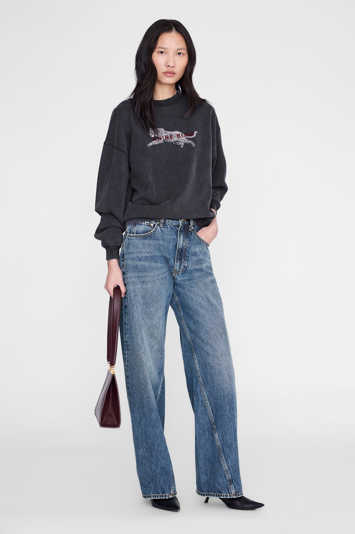 ANINE BING Spencer Sweatshirt Leopard - Washed Black - on model front
