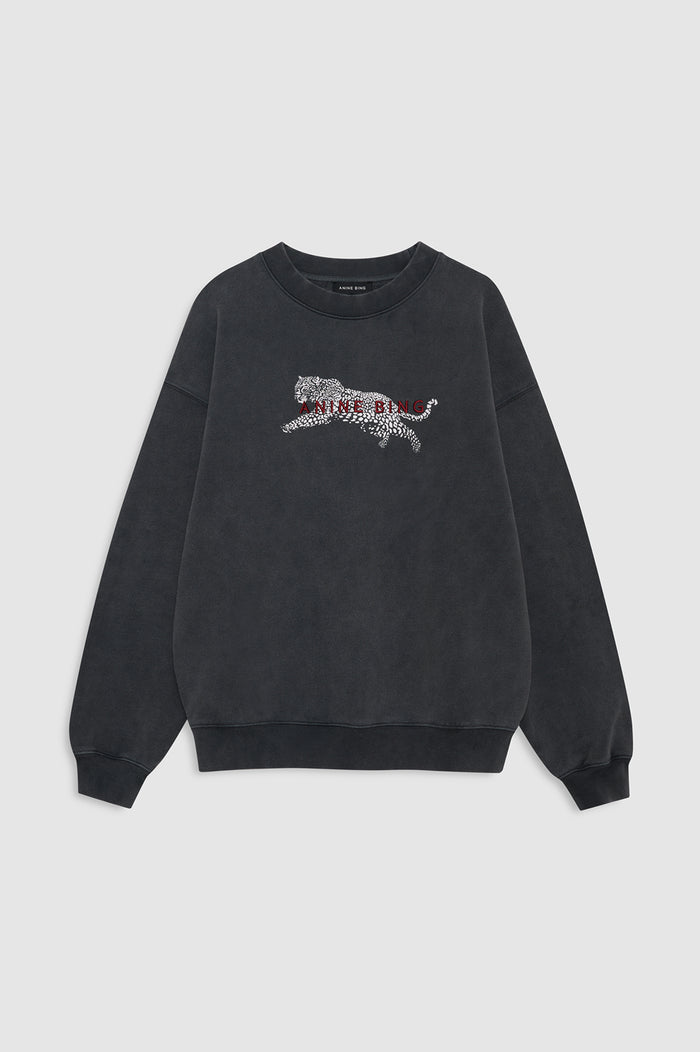 ANINE BING Spencer Sweatshirt Leopard - Washed Black - front view