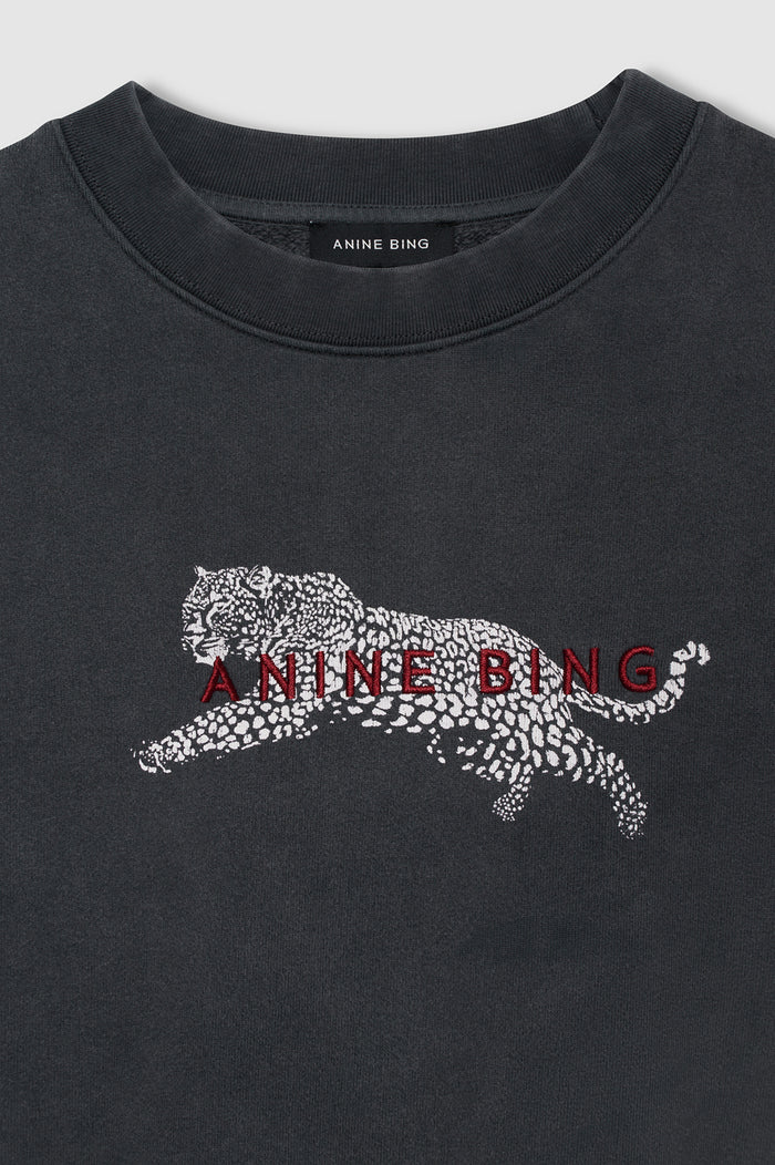 ANINE BING Spencer Sweatshirt Leopard - Washed Black - detail view
