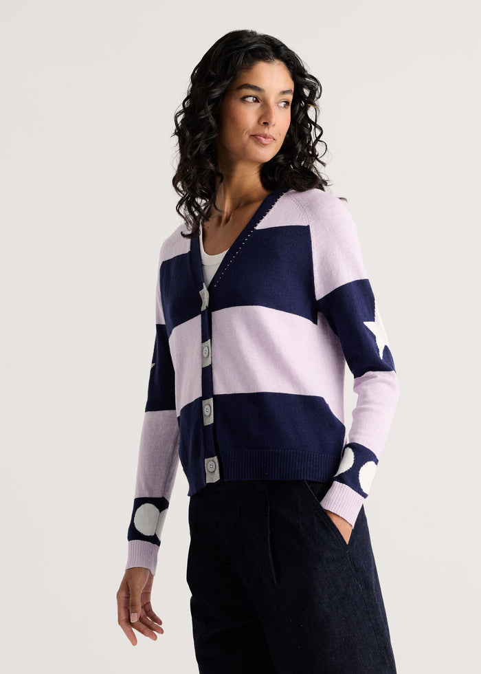 Zaket & Plover Stars + Spots Cardigan in Ink available at Barbara Katz