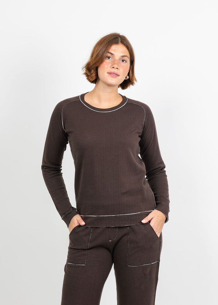 Goldie Stella Double-Faced Saddle Shoulder Pullover in Coffee/Gray Heather available at Barbara Katz
