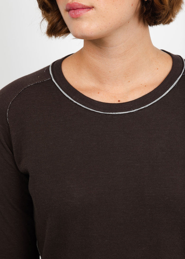 Goldie Stella Double-Faced Saddle Shoulder Pullover in Coffee/Gray Heather available at Barbara Katz