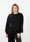Terra Stitch & 3D Floral Appliques Sweater in Black available at Barbara Katz