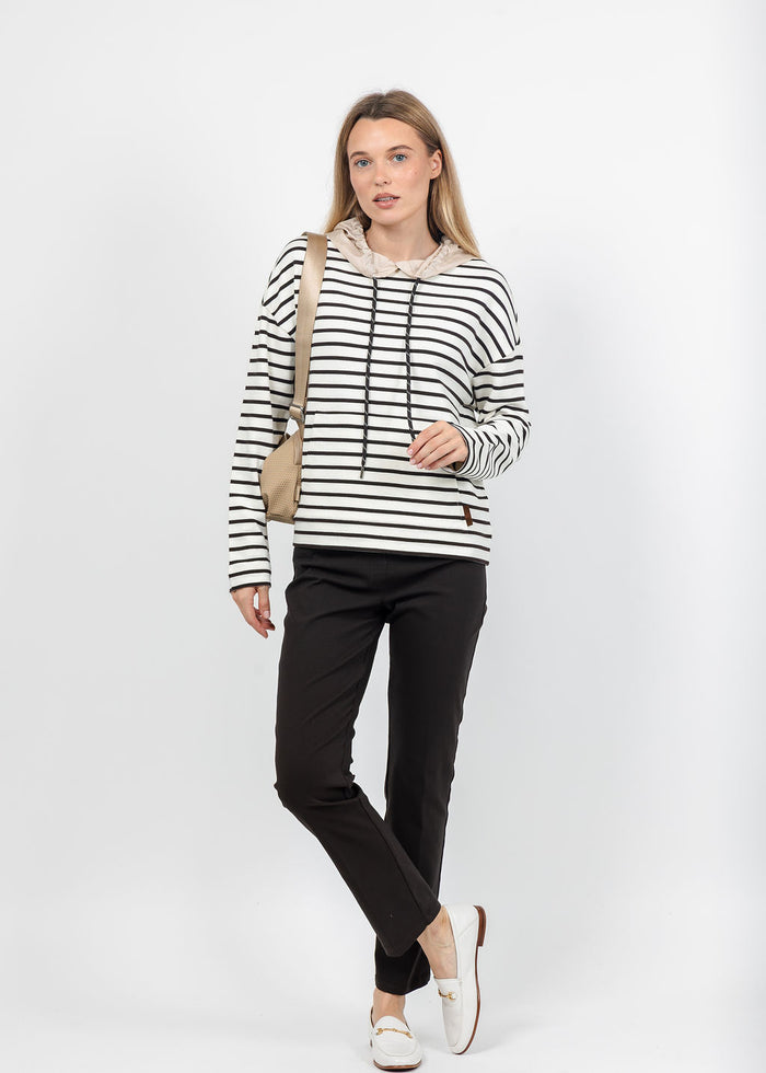 Margittes Stripe Hooded Sweatshirt in Chalk/Mocca available at Barbara Katz