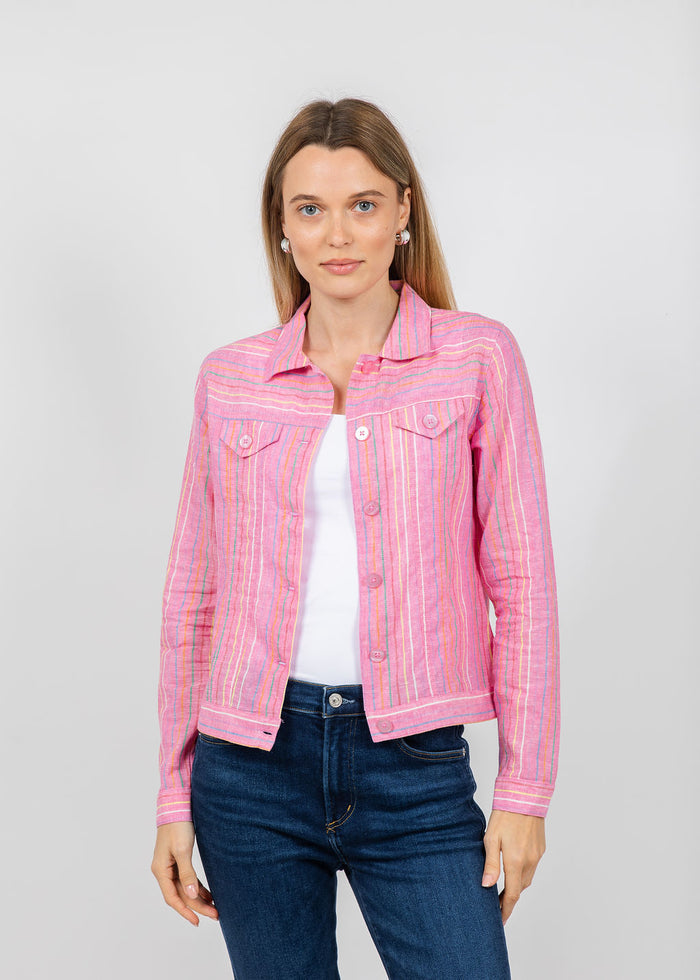 Pure Amici Stripe Linen Jacket in Petal available at Barbara Katz